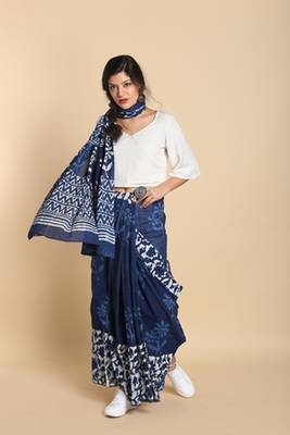 blue printed cotton saree 1