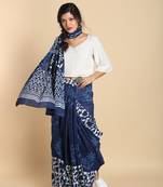 blue printed cotton saree