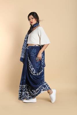 blue printed cotton saree 2
