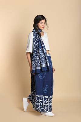 blue printed cotton saree 3