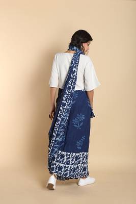 blue printed cotton saree 4