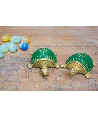 Dhokra Tortoise Table Top Set- Green 1