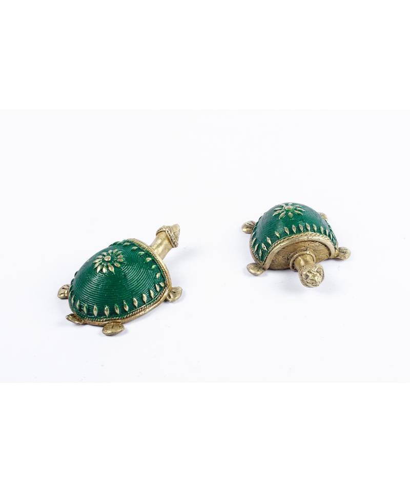 Dhokra Tortoise Table Top Set- Green