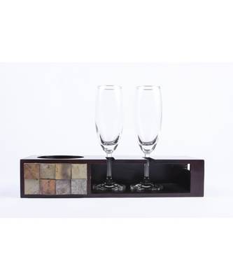 Champagne Tray  With 2 Glasses In Mango Wood 1