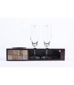 Champagne Tray  With 2 Glasses In Mango Wood