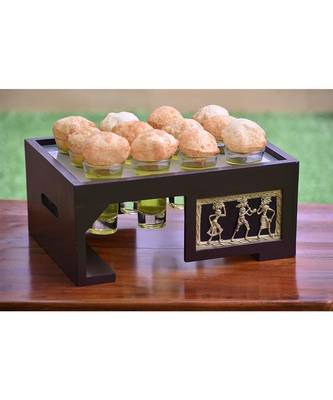 Puchka Panipuri Set With  12 Glasses in Mango Wood 1
