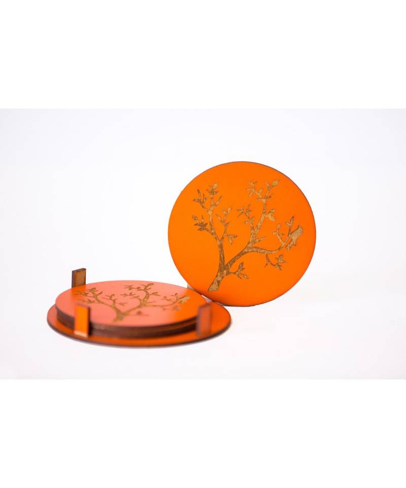 Round Coasters With Tree Engraved