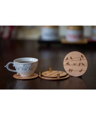 Round Coasters With Birds Design Engraved ( Set Of 4) 1