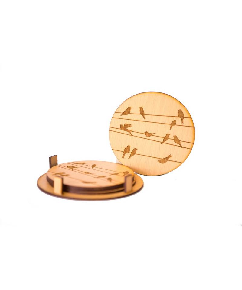 Round Coasters With Birds Design Engraved ( Set Of 4)