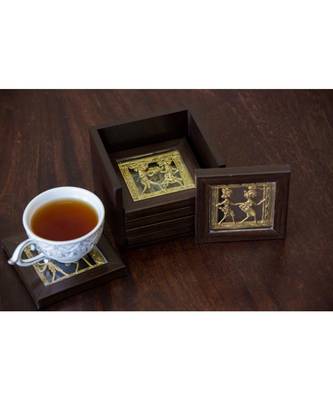 Dhokra Coaster Set With Stand ( Available In Set Of 6 ) 1