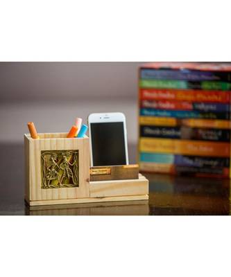 Pine Wood Pen Stand With Card & Mobile Holder 1