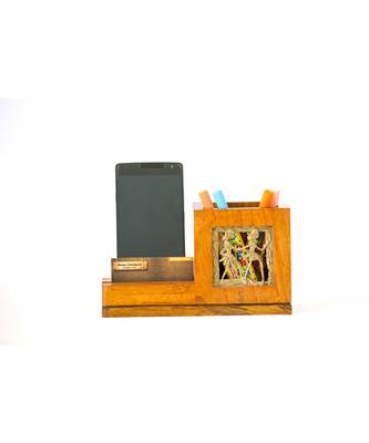 Mango Wood Pen Stand With Card & Mobile Holder 1