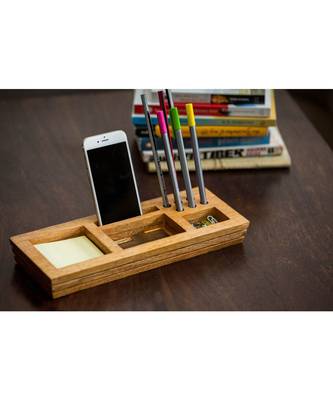 Mango Wood Table Organizer With Post-It Sticky Note 1
