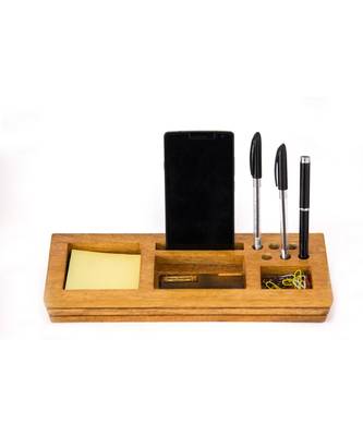 Mango Wood Table Organizer With Post-It Sticky Note 2