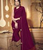   dark magenta embroidered lycra saree with blouse
