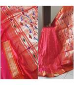 Pink handloom pure silk traditional paithani saree with blouse