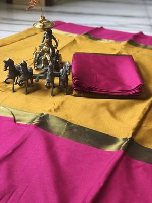 yellow woven cotton saree with blouse 1
