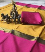 yellow woven cotton saree with blouse