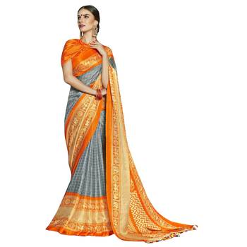 Multicolor plain  cotton saree with blouse 1