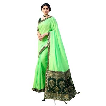 Multicolor plain silk saree with blouse 1