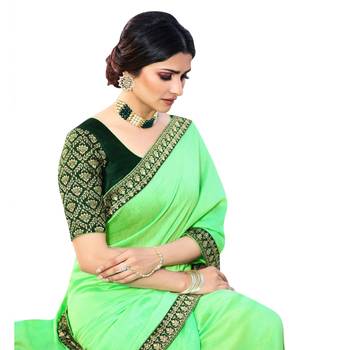 Multicolor plain silk saree with blouse 4
