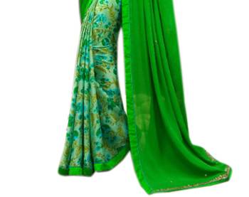 Multicolor printed silk saree with blouse 3