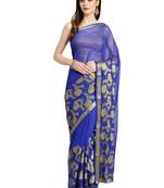 Blue Woven faux chiffon saree with blouse