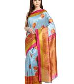 Blue Printed art silk saree with blouse