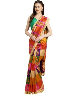Multicolor Printed art silk saree with blouse 1