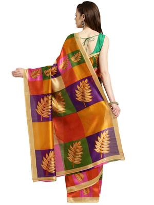 Multicolor Printed art silk saree with blouse 2