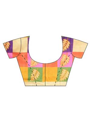 Multicolor Printed art silk saree with blouse 3