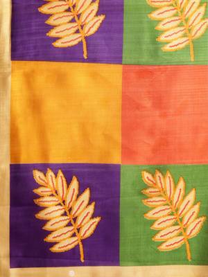 Multicolor Printed art silk saree with blouse 4