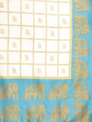 Cream Printed art silk saree with blouse 4