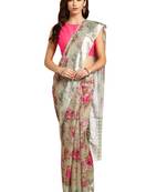 Grey Printed cotton poly saree with blouse