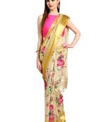 Beige Printed cotton poly saree with blouse
