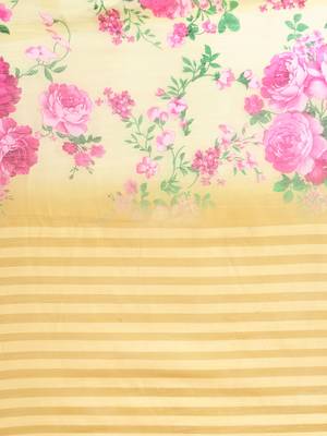Beige Printed cotton poly saree with blouse 4