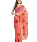 Peach Embroidered cotton poly saree with blouse
