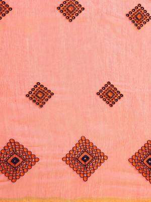 Peach Embroidered cotton poly saree with blouse 4