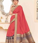   dark peach woven silk blend saree with blouse
