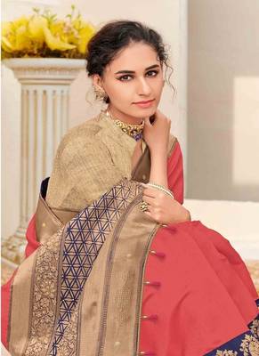   dark peach woven silk blend saree with blouse 2