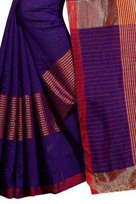 Purple plain cotton saree with blouse 2