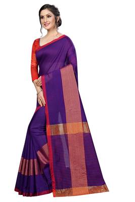 Purple plain cotton saree with blouse 3
