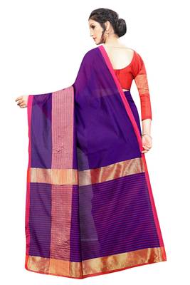 Purple plain cotton saree with blouse 4