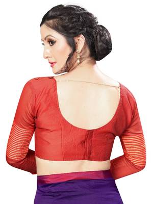 Purple plain cotton saree with blouse 5