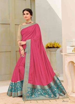 Pink woven silk blend saree with blouse 1