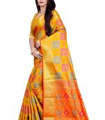 Mustard woven banarasi silk saree with blouse