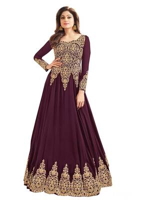 Magenta Embroidered Faux Georgette Salwar 1