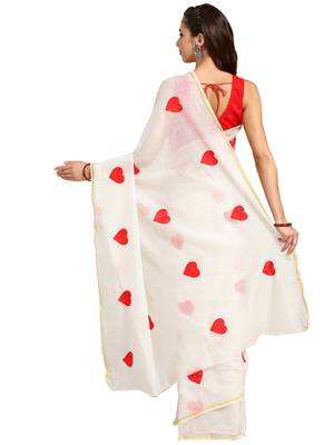 White Embroidered poly silk saree with blouse 2