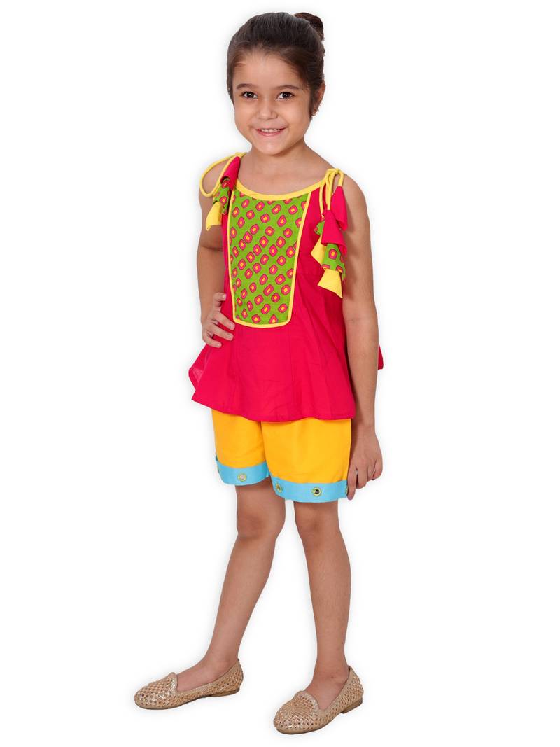 Pink Cotton Indo Western Top N Bottom