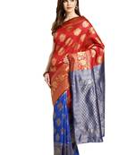 Red Woven poly silk saree with blouse